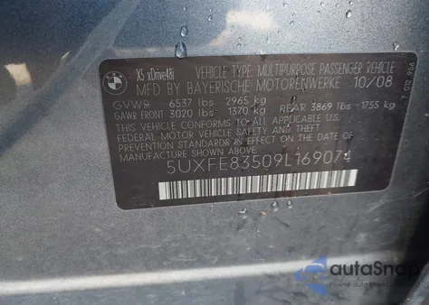 2009 BMW X5 xDrive48I from USA, damaged, VIN 5UXFE83509L169074
